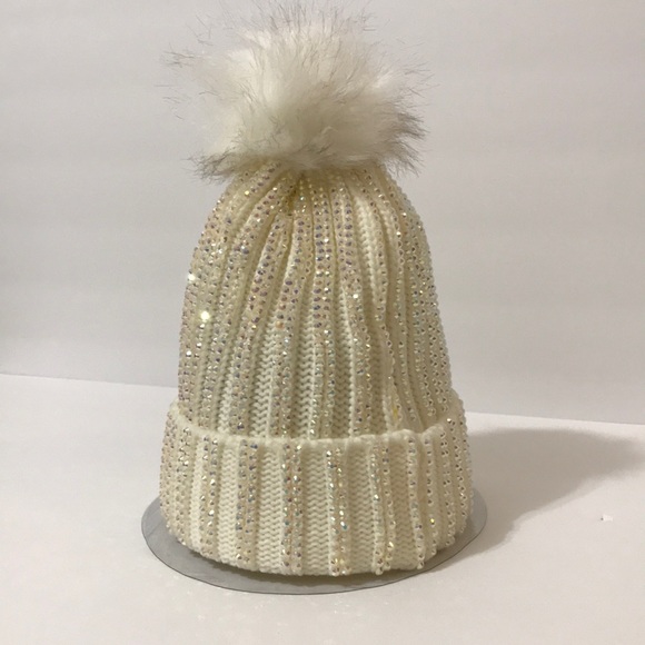 Adrienne Landau Accessories - Adrienne Landau Cuffed Iridescent Rhinestone Pom